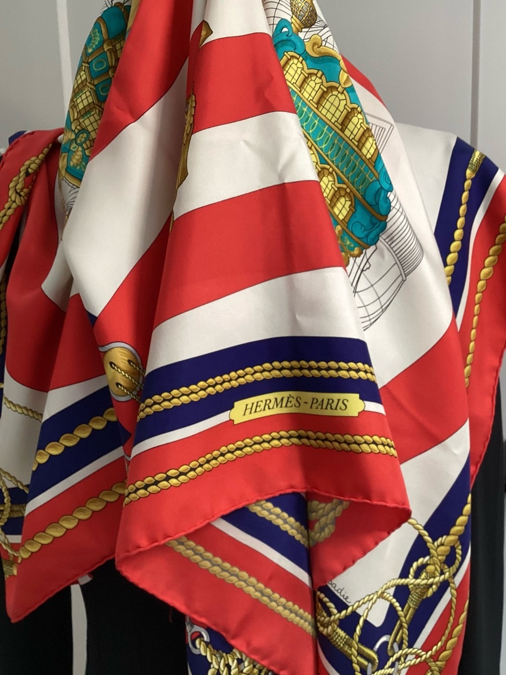 Hermès Nautical Print Silk Scarf in Red, White, Blue & Gold